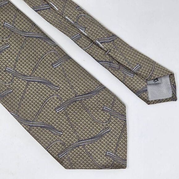VILLA BOLGHERI ITALIA SILK TIE BEIGE NEUTRAL SATIN ABSTRACT WOVEN 4" X 61" LONG - Picture 1 of 4